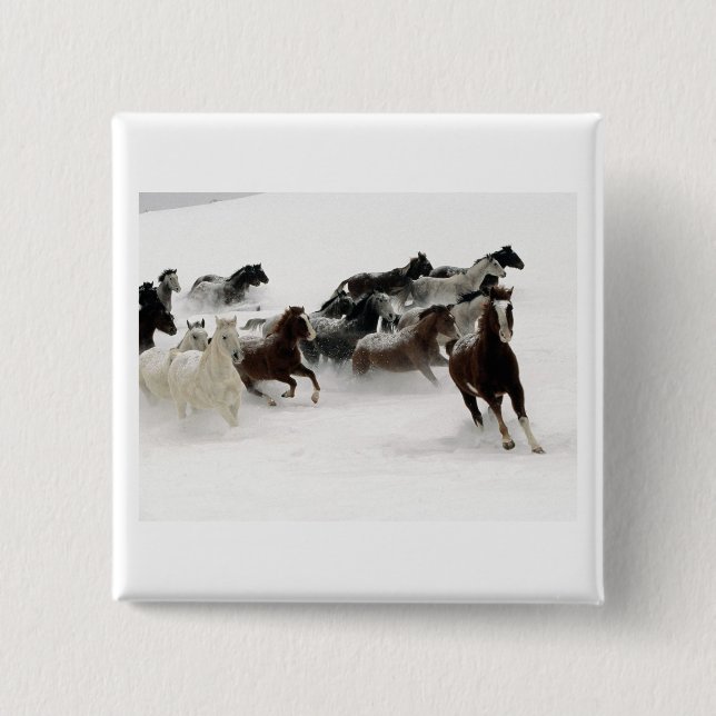 Badge Carré 5 Cm Chevaux dans la neige (Devant)