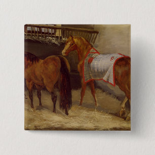 Badge Carré 5 Cm Chevaux dans les écuries