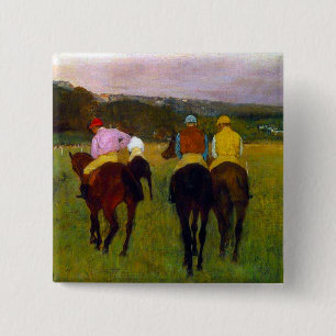 Badge Carré 5 Cm Chevaux de course Edgar Degas à Longchamp