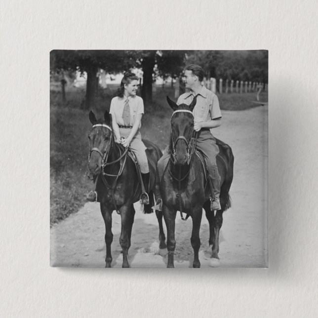 Badge Carré 5 Cm Chevaux d'équitation de couples (Devant)