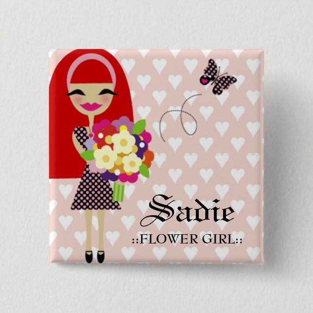 Badge Carré 5 Cm CHEVEUX INTERCHANGEABLES de PIN de la FILLE (Devant)