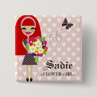 Badge Carré 5 Cm CHEVEUX INTERCHANGEABLES de PIN de la FILLE