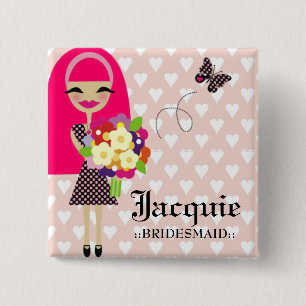 Badge Carré 5 Cm CHEVEUX INTERCHANGEABLES de PIN de la FILLE