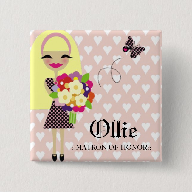 Badge Carré 5 Cm CHEVEUX INTERCHANGEABLES de PIN de la PARTIE (Devant)