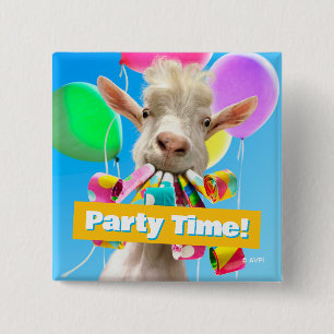 Badge Carré 5 Cm Chèvre avec des pétards de fête