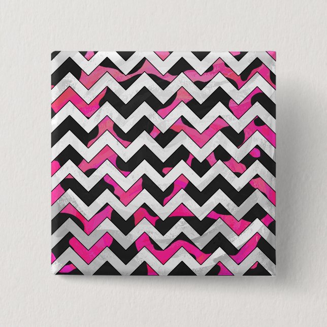 Badge Carré 5 Cm Chevron Cow Hot rose et noir (Devant)