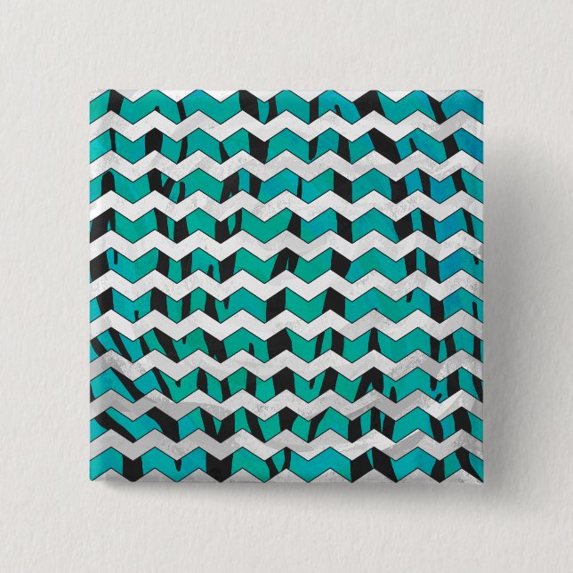 Badge Carré 5 Cm Chevron Tiger noir et Turquoise (Devant)