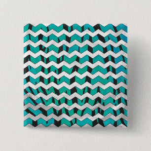 Badge Carré 5 Cm Chevron Tiger noir et Turquoise