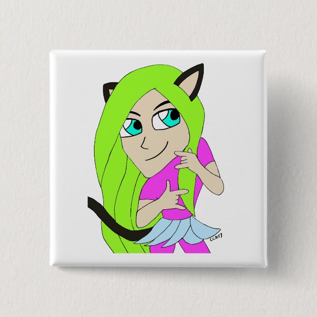Badge Carré 5 Cm chibi catgirl (Devant)