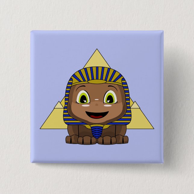 Badge Carré 5 Cm Chibi Sphinx Avec Pyramides (Devant)