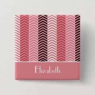 Badge Carré 5 Cm Chic moderne rose Chevron rayures et nom