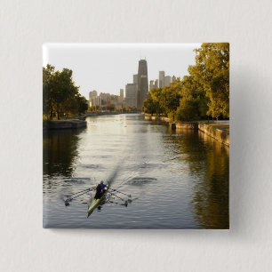 Badge Carré 5 Cm Chicago, Illinois, rameurs dans la lagune de Linco