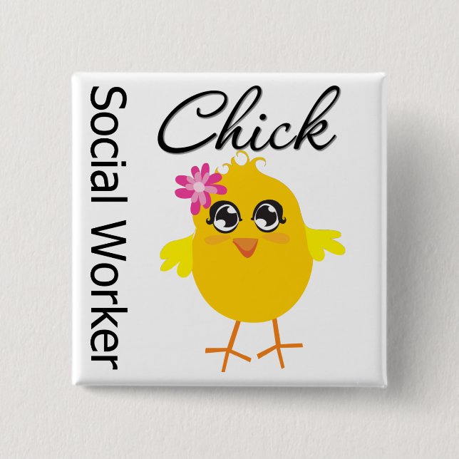 Badge Carré 5 Cm Chick de travailleur social (Devant)