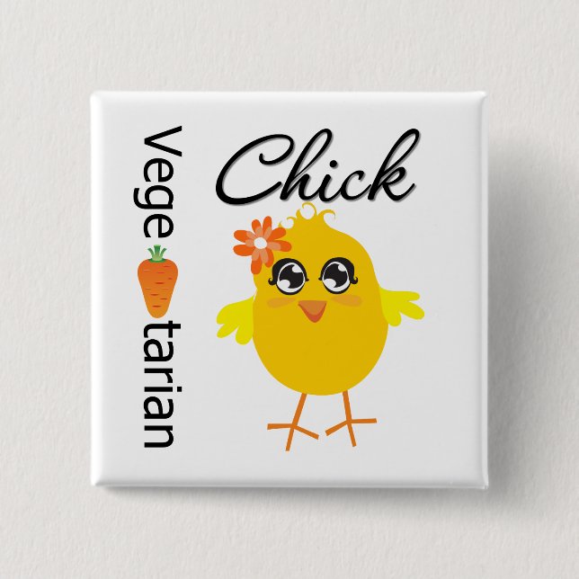 Badge Carré 5 Cm Chick végétarien (Devant)