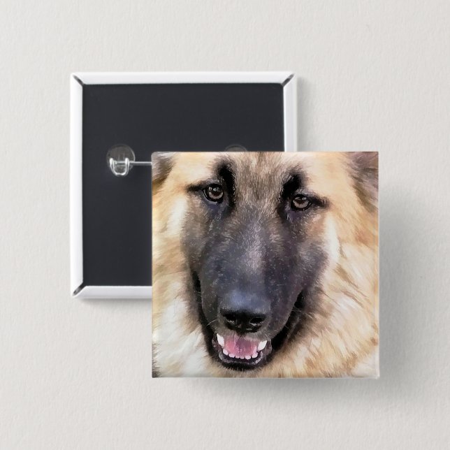 BADGE CARRÉ 5 CM CHIEN ALLEMAND SHEPHERD (Devant & derrière)