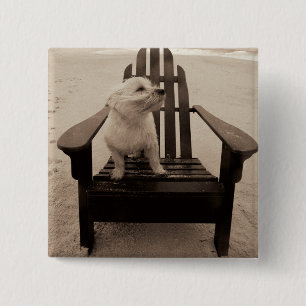 Badge Carré 5 Cm Chien appréciant la plage