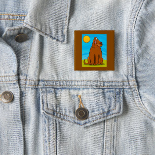 Badge Carré 5 Cm Chien Brun Géant Drôle Assis au Soleil