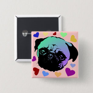Badge Carré 5 Cm Chien chiot Pug style PopArt Rétro