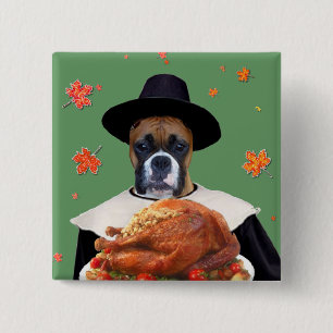 Badge Carré 5 Cm Chien de boxeur de thanksgiving