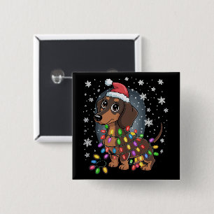 Badge Carré 5 Cm Chien de Noël Dachshund Père Noël Xmas Wiener