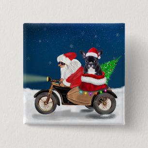 Badge Carré 5 Cm Chien de Noël Père Noël