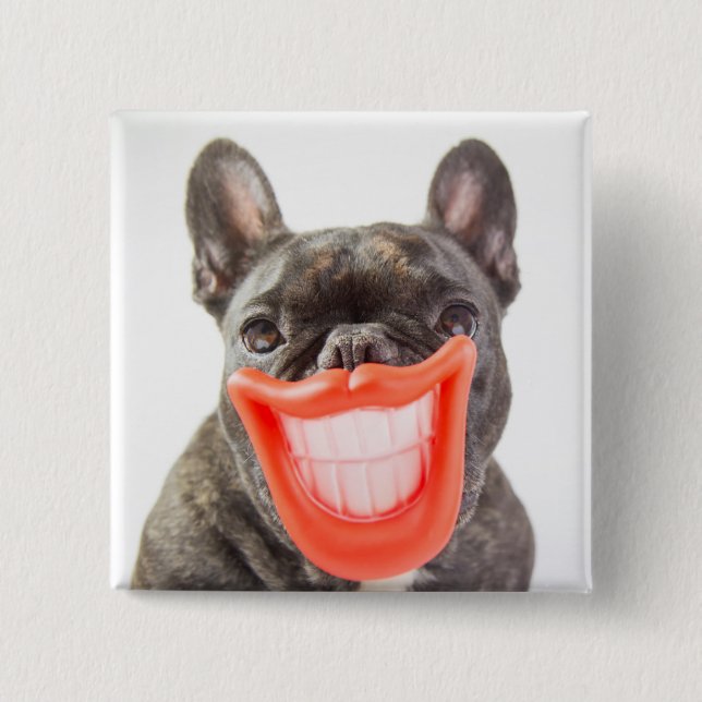 Badge Carré 5 Cm Chien de sourire des images | A de Getty (Devant)