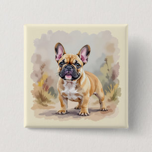 Badge Carré 5 Cm Chien Français Tan Tan Fawn Couleur Cute Frenchie