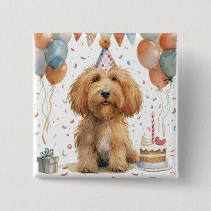 Badge Carré 5 Cm Chien Goldendoodle d'anniversaire