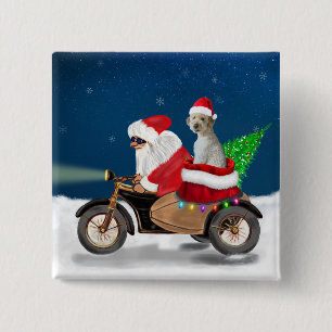 Badge Carré 5 Cm chien Goldendoodle Noël Père Noël