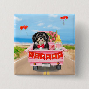 Badge Carré 5 Cm Chien Havanais Saint Valentin Camion