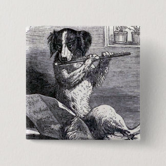 Badge Carré 5 Cm "Chien illustration vintage jouant cannelure"