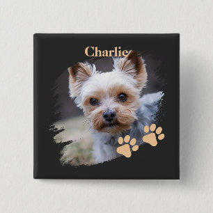 Badge Carré 5 Cm Chien mignon avec nom personnalisé
