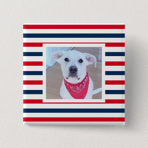 Badge Carré 5 Cm Chien mignon Rouge Blanc Bleu Bleu Rayures Patriot