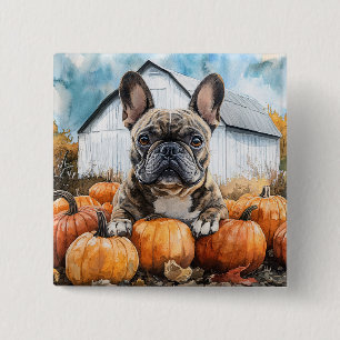 Badge Carré 5 Cm Chien-taureau français dans le Patch Citrouille