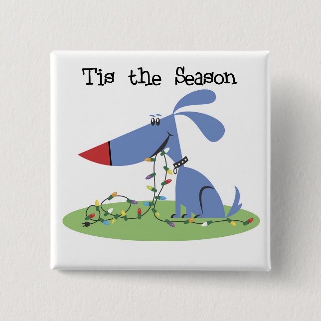Badge Carré 5 Cm Chien Tis the Season Tshirts et cadeaux de vacance (Devant)