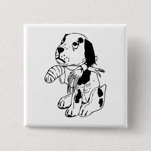 Badge Carré 5 Cm Chien triste avec une jambe cassée