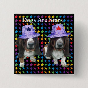 Badge Carré 5 Cm Chiens à boutons sont des stars