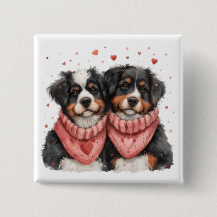 Badge Carré 5 Cm Chiens de montagne bernois de la Saint-Valentin