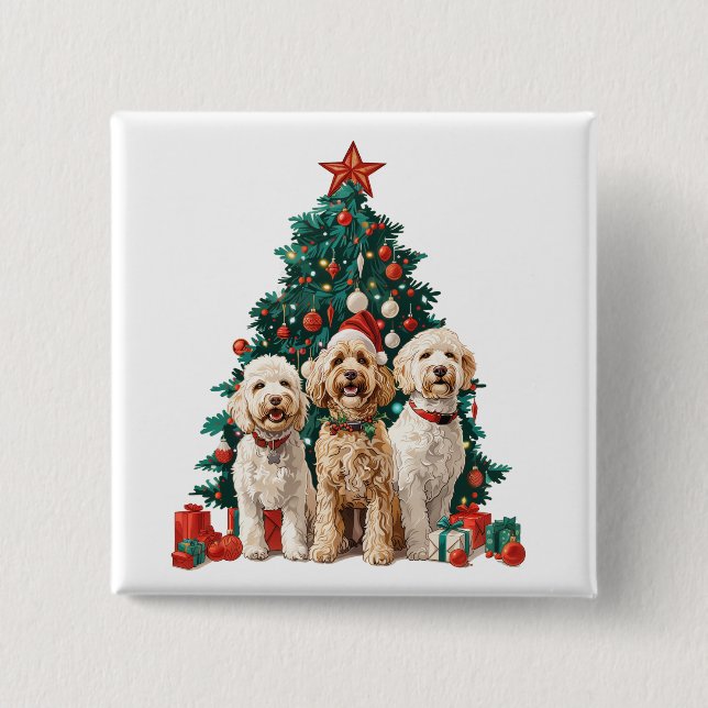 Badge Carré 5 Cm Chiens de Noël Goldendoodle (Devant)