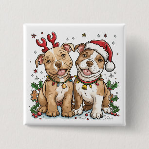 Badge Carré 5 Cm Chiens taureaux de Noël Pit