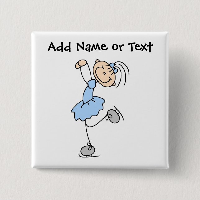 Badge Carré 5 Cm Chiffre bleu bouton de bâton de patineur de glace (Devant)