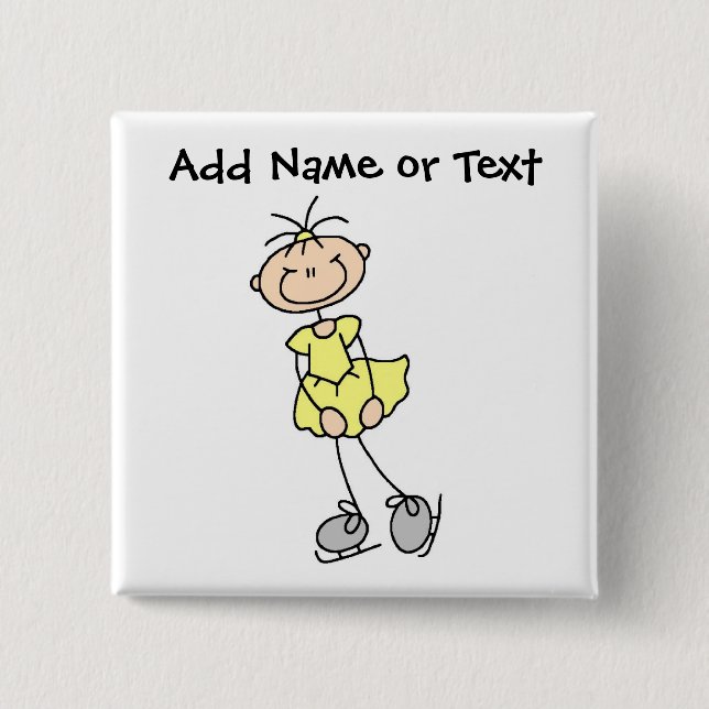 Badge Carré 5 Cm Chiffre jaune bouton de bâton de patineur de glace (Devant)