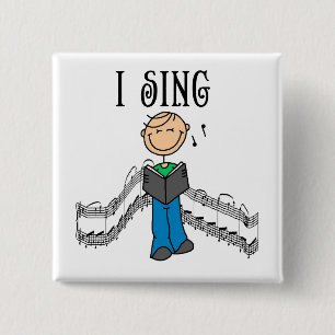 Badge Carré 5 Cm Chiffre mâle de bâton je chante le T-shirts et les