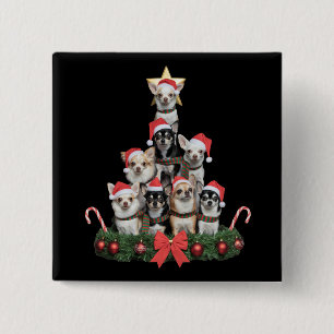 Badge Carré 5 Cm Chihuahua drôle de Noël Arbre de Noël 
