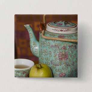 Badge Carré 5 Cm Chine, Hong Kong. Théière traditionnelle chinoise