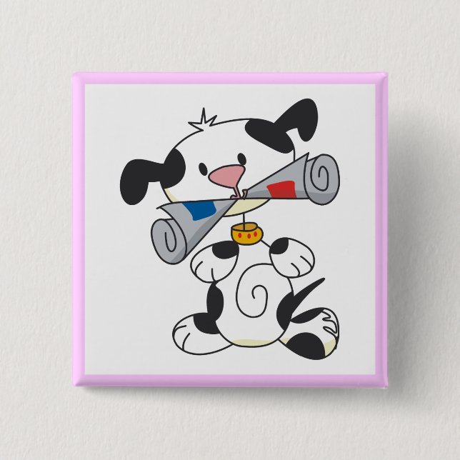 Badge Carré 5 Cm Chiot avec le T-shirts et les cadeaux de journal (Devant)