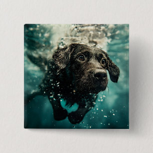 Badge Carré 5 Cm Chiot labrador nageant sous l'eau Design