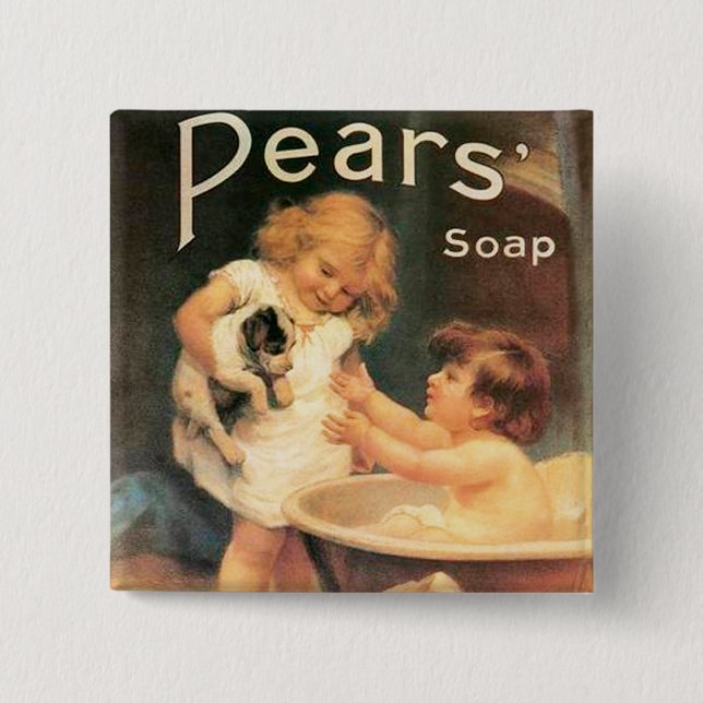 Badge Carré 5 Cm Chiot prenant un bain (Devant)