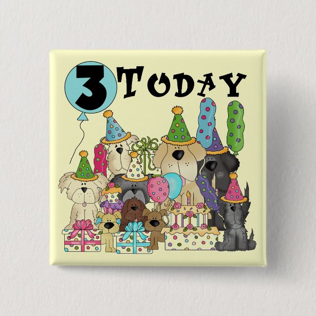 Badge Carré 5 Cm Chiots 3e anniversaire Bash Tshirts et cadeaux (Devant)