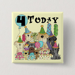 Badge Carré 5 Cm Chiots 4e anniversaire Bash Tshirts et cadeaux